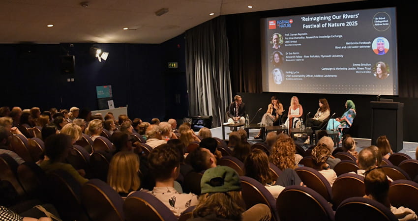 A view of the crowd and the panel at Bristol Distinguished Address Series, June 2025.