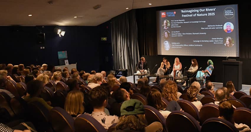 A view of the crowd and the panel at Bristol Distinguished Address Series, June 2025.