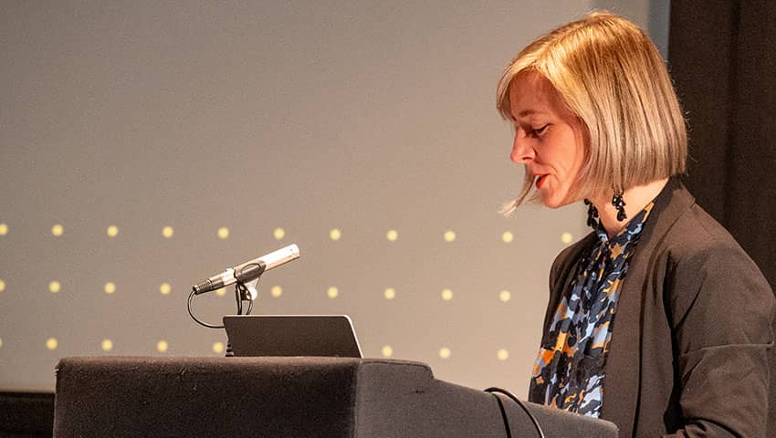 Shirine Khoury-Haq event at UWE Bristol for Bristol Distinguished Address Series, November 2024.