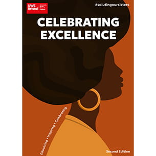The cover of the Celebrating Excellence booklet featuring an illustration of a black women with the title 'Celebrating Excellence' written across the top.