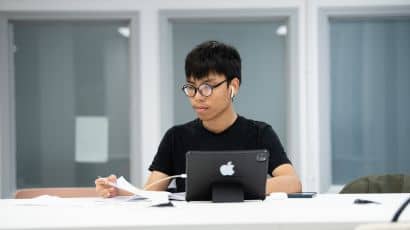 Student studying on a tablet in Glenside Study Lounge