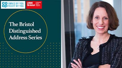 A Bristol Distinguished Address Series (BDAS) event poster featuring Shirine Khoury Haq.