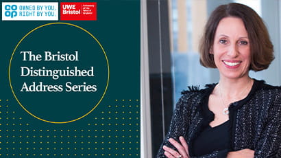 A Bristol Distinguished Address Series (BDAS) event poster featuring Shirine Khoury Haq.