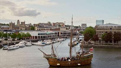 The view of Bristol harbourside and river. 