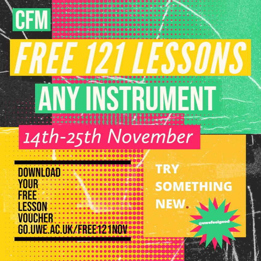 Free 121 lessons any instrument poster