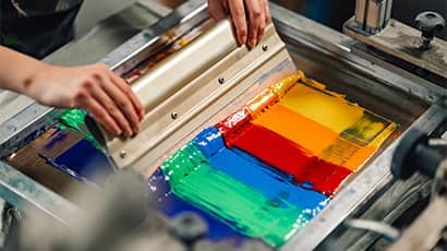 Colourful printmaking in a studio