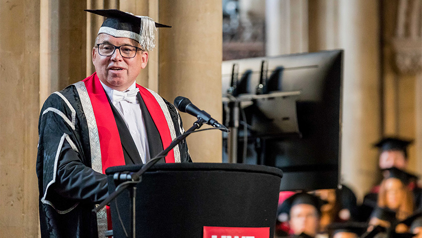 Vice Chancellor Steve West giving a speech at graduation