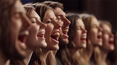 Row of young people's faces singing