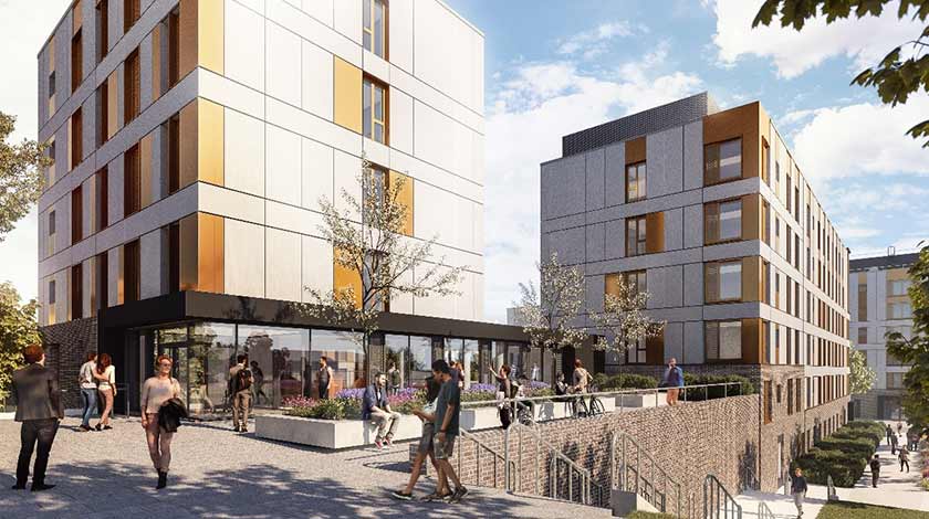 A computer render of the new student accommodation on Frenchay Campus.