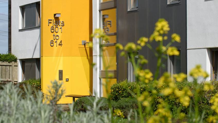 Front of Student Village accommodation at Frenchay Campus.