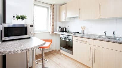 A shared kitchen in Blenheim Court.