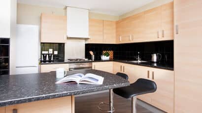 Shared kitchen in Nelson and Drake House.