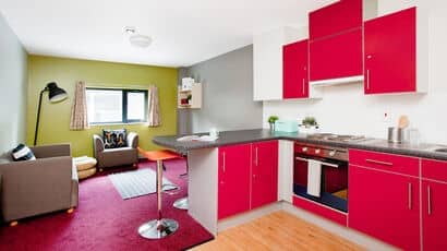 Shared kitchen in Phoenix Court accommodation.
