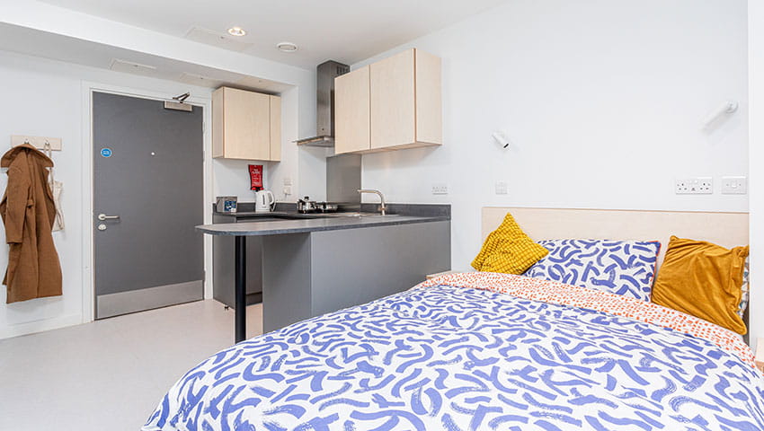 Purdown view studio openplan bedroom and kitchen