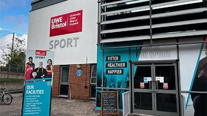 Centre for Sport building exterior at Frenchay Campus.