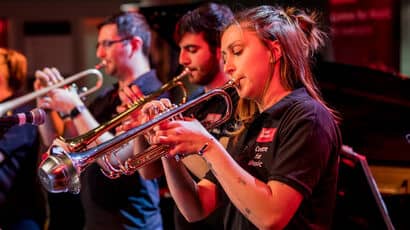 A brass band playing.