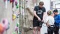 Students preparing to climb the indoor wall at the Centre for Sport.