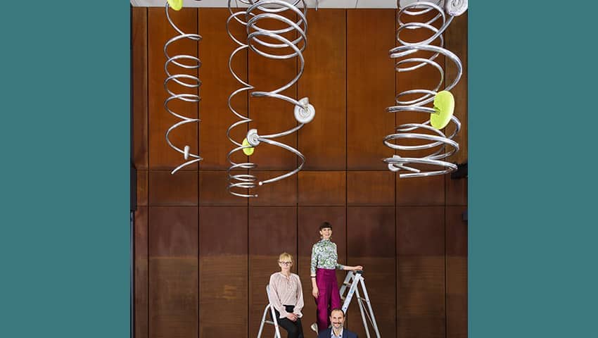 Nanowires' by Alice Channer on display in the Engineering Building.