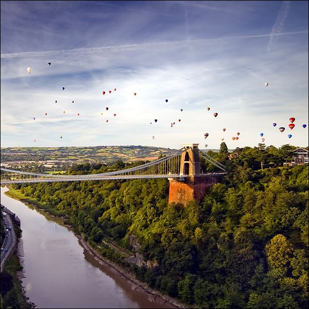 Bristol balloon festival over Clifton suspension bridge.