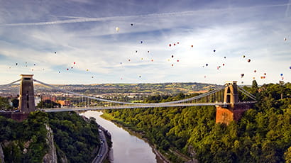 Bristol balloon festival over Clifton suspension bridge.
