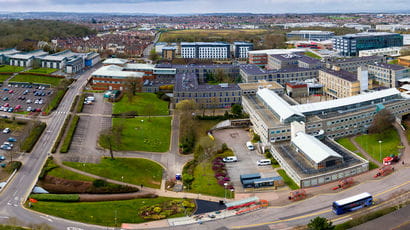 Panorama of Frenchay campus with parking areas