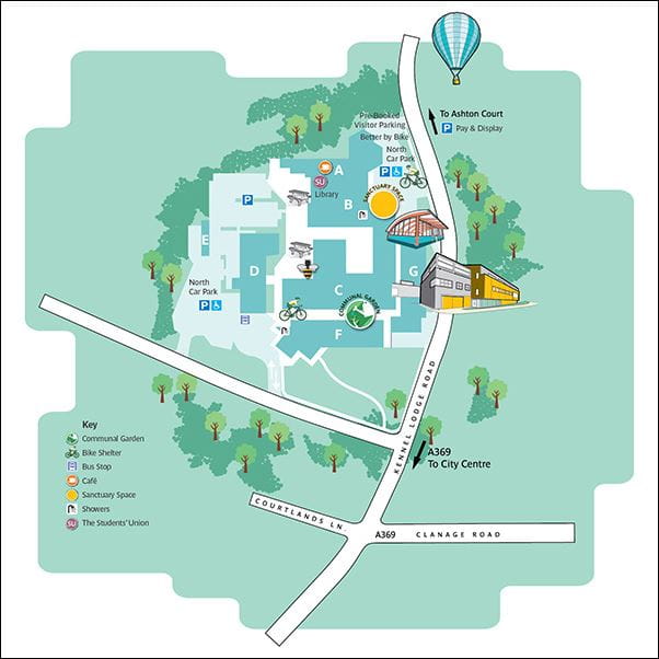 Bower Ashton campus health and wellbeing map