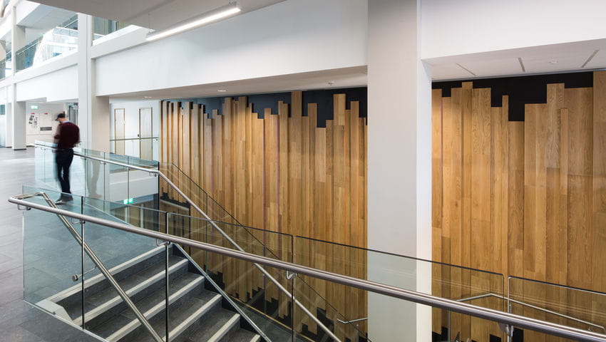 The Donor Wall inside the Bristol Business School building