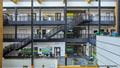 Wide shot of the different floors within the engineering building