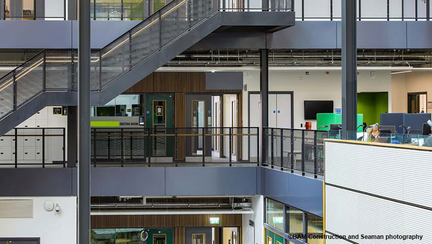Close up of stairway and floors within the engineering building