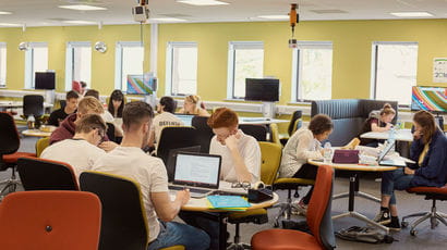 Students studying in the Hive on Frenchay campus. 
