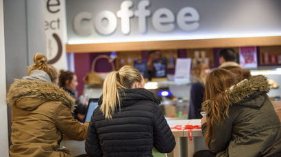 A group of students having a coffee at OneZone