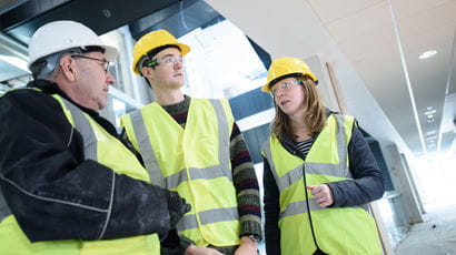 Construction students on a construction site