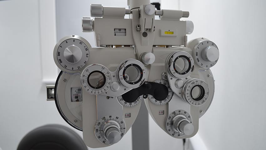 Closeup of equipment at the eye clinic.