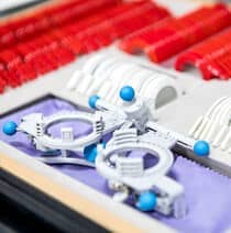 Eye testing equipment on a desk.