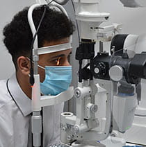 An eye examination at the eye clinic on Glenside Campus.