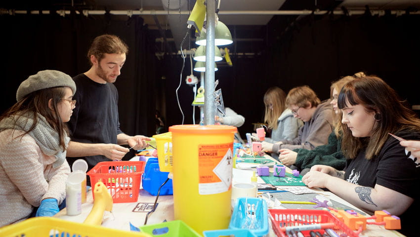 Students using the UWE Bristol Animation Studios