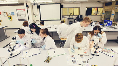 Forensic science students in the lab