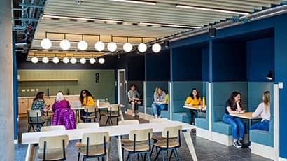 Students hanging out in the Student Life Hub.