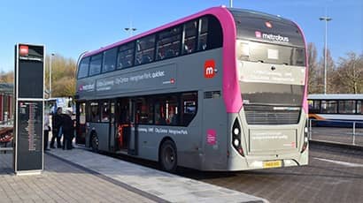 Bus arriving at Frenchay Campus bus stops.