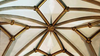 A decorative cathedral ceiling