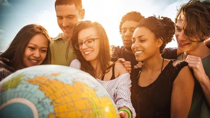 students looking at global destinations for the water security programme