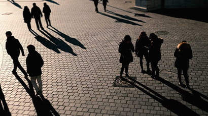 Overhead shot of a crowd of people in the town centre