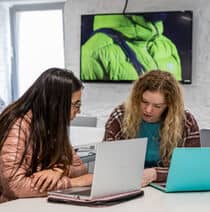 Two students studying together using their laptops.