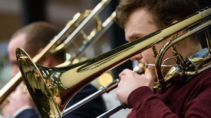 Students playing brass instruments