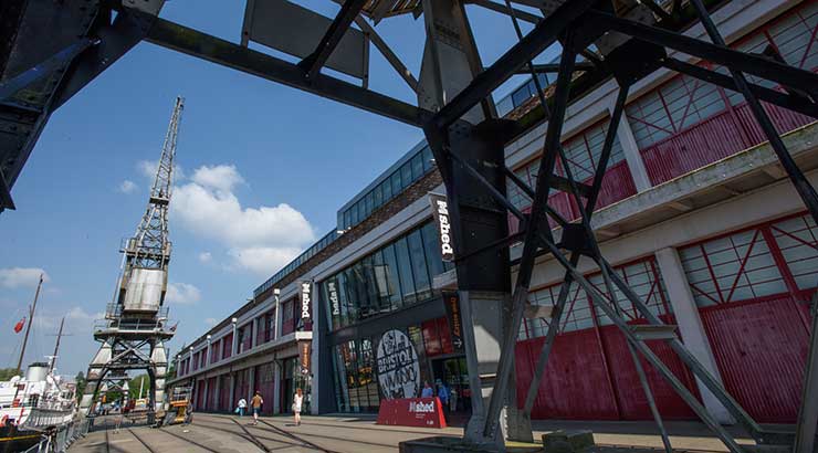 View of MShed and the cranes in Bristol