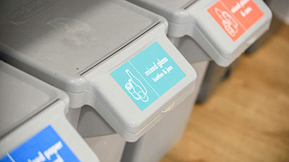 Close up of recycling boxes