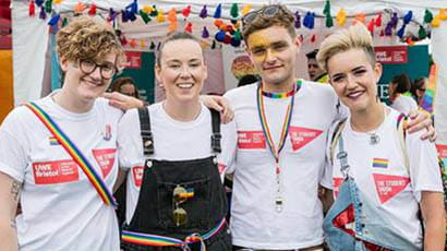 Group of UWE Bristol students posing at Pride