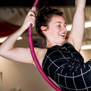 Student trying aerial hoop at the UWE Bristol Centre for Sport