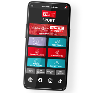 Mobile screen showing the UWE Sport app.