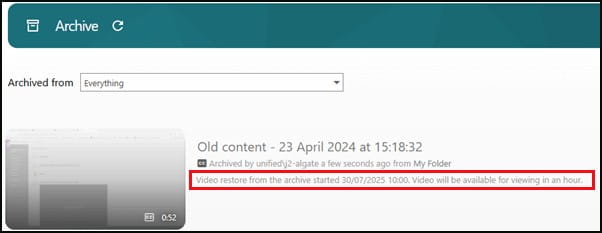 Screenshot showing restoration time highlighted in red.